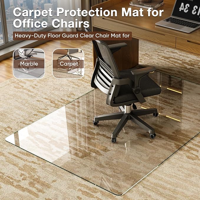 Antok Tempered Glass Chair Mat, Heavy Duty 0.2" Desk Chair Mat - Image 5