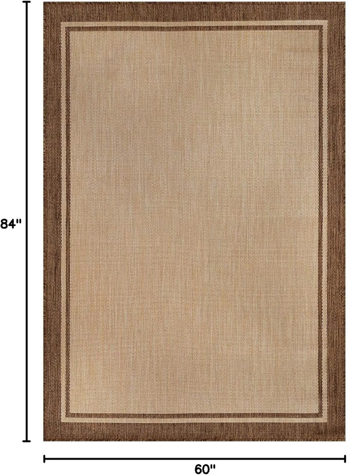 CAMILSON Outdoor Rug 5x7 Bordered Natural Brown Modern Area Rugs - Image 2