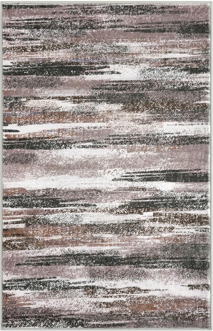 Modern Abstract Small Area Rug Indoor, Dark Light Brown White 3x5 Washable Rug - Image 8