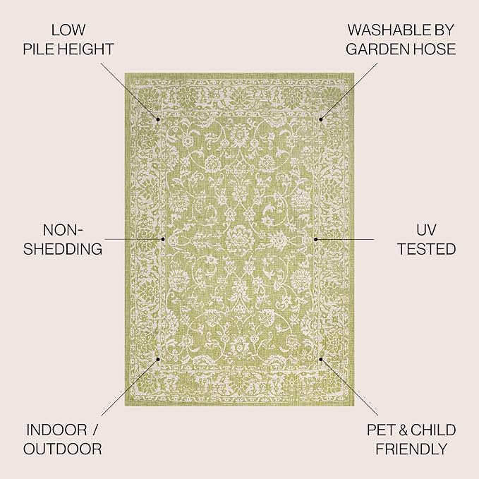 JONATHAN Y Weave Floral Indoor Outdoor Area Rug 3X5 Green/Cream, Tela Bohemian - Image 3