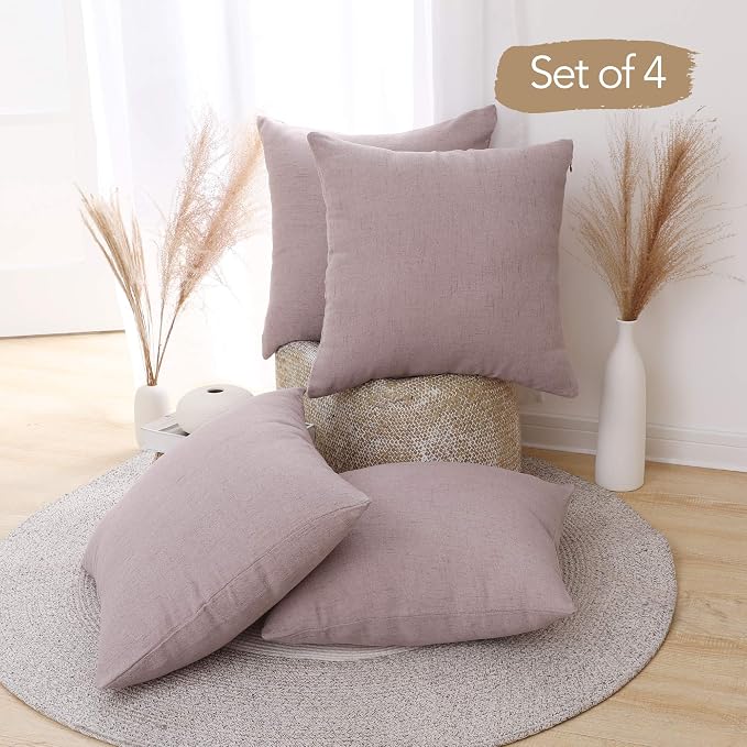 Deconovo Blank Pillow Covers 18x18, Throw Cushion Cover Set of 4, Faux Linen - Image 2