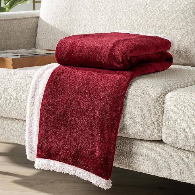PAVILIA Sherpa Fleece Blanket for Bed, King Size, Maroon Red, Large Plush Soft - Image 4