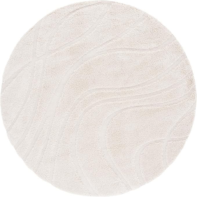 SAFAVIEH Florida Shag Collection 4' Round Cream / Cream SG471 Abstract Wave - Image 2