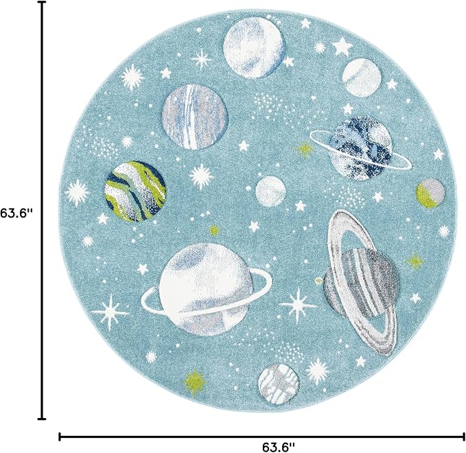SAFAVIEH Carousel Kids Collection 5'3" Round Teal/Ivory CRK103J Outer Space - Image 2