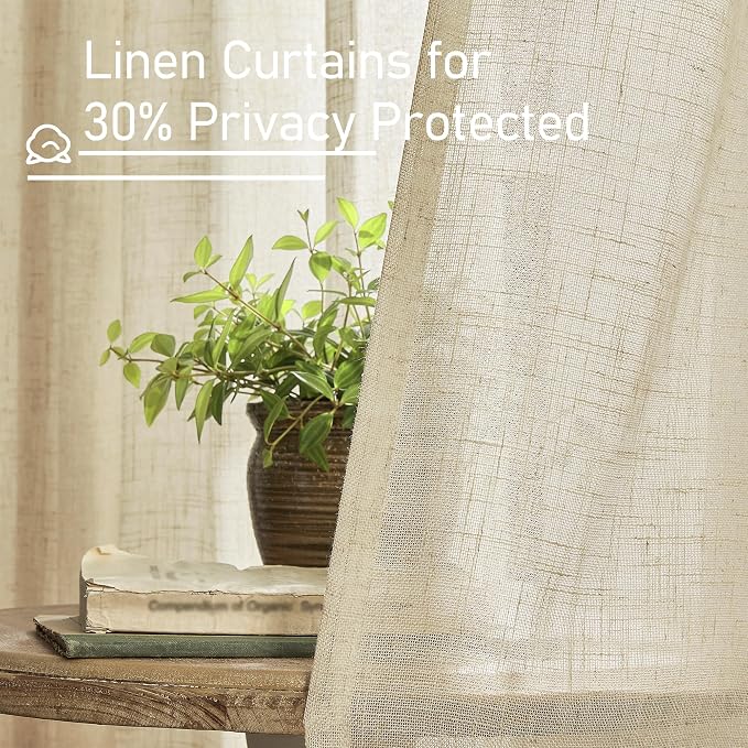 LAMIT 96 inch Linen Curtains for Bedoom, Light Filtering Semi Sheer Panels Back - Image 4
