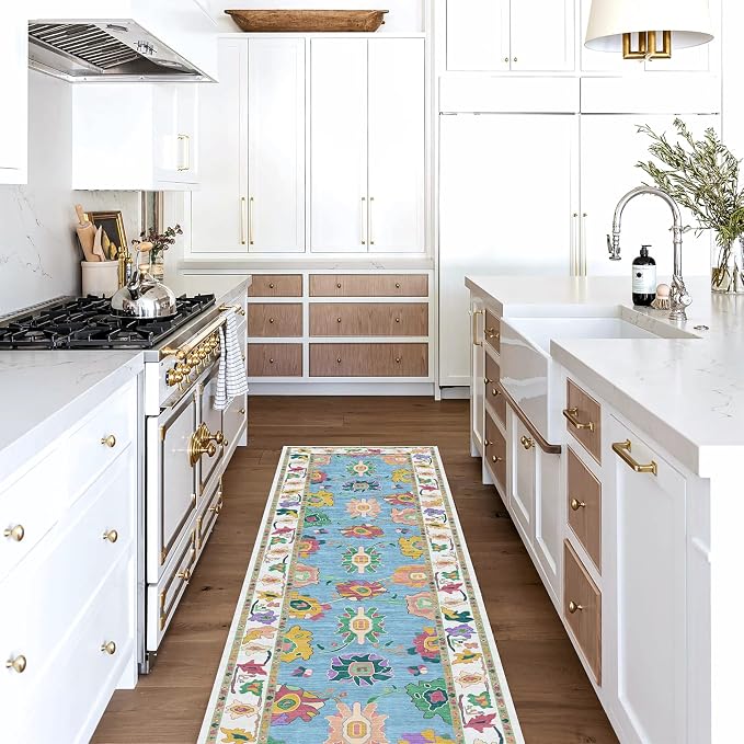 Fame Living Colorful Oushak Runner Rug, Modern Runners, Long Runner Rugs - Image 2