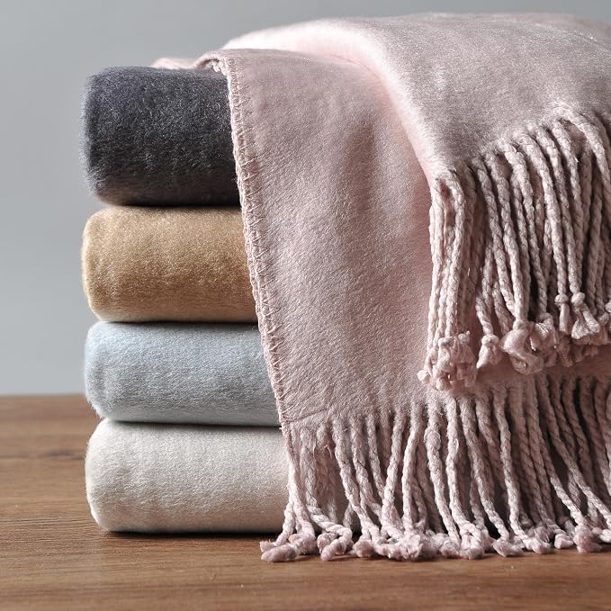 EP Mode Fringed Mulberry Silk Throw Blanket by EPMode