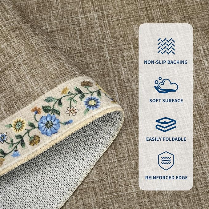 GarveeHome Washable Rugs for Living ROM 8 x 10 Large Area Rug Farmhouse Floral - Image 3