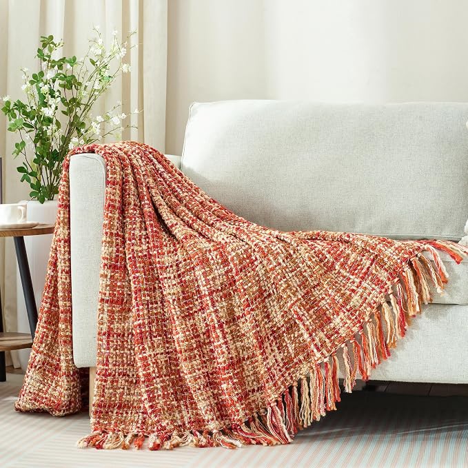 Multi-Color Dark Red Cable Knitted Throw Blanket - Image 8