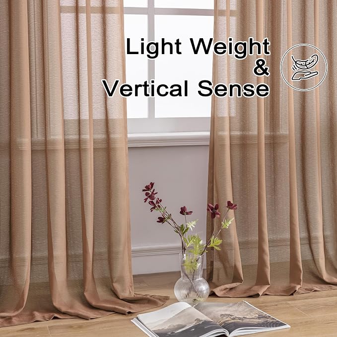 Mocha Moose Pleated Sheer Curtains 102 Inches Long Soft Touch Lightweight - Image 5