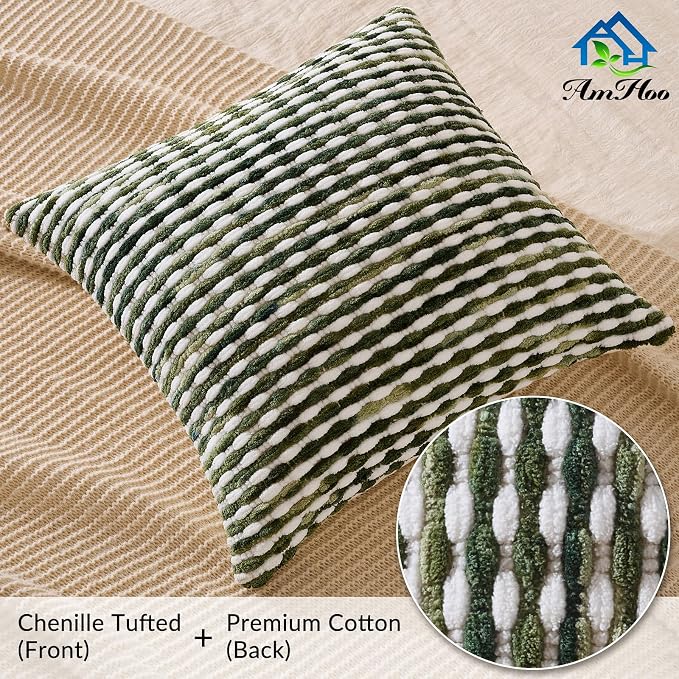 AmHoo Boho Chenille Pillow Cover Decorative Tufted Pillowcase - Image 3