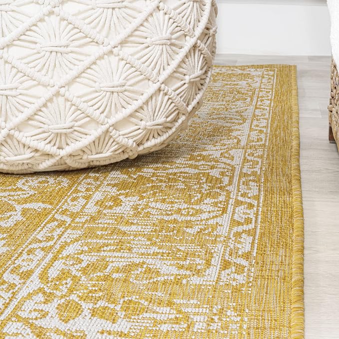 JONATHAN Y Weave Floral Indoor Outdoor Round Area Rug 5 Ft Yellow/Cream - Image 6