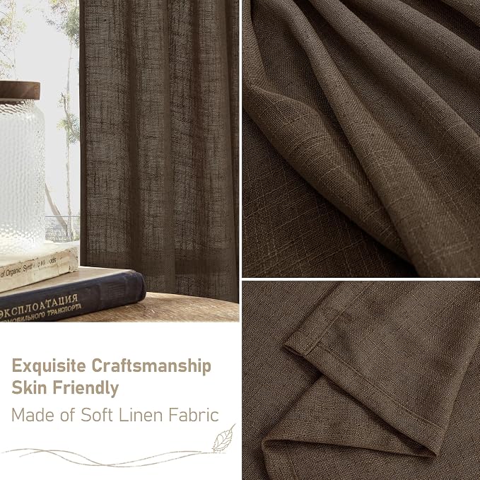 LAMIT Dark Brown Linen Curtains 54 Inch Length 2 Panels, Light Filtering Panels - Image 6