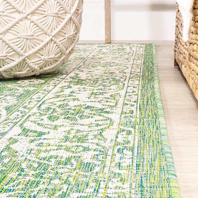 JONATHAN Y Weave Floral Indoor Outdoor Square Area Rug 5X5 Cream/Green - Image 4
