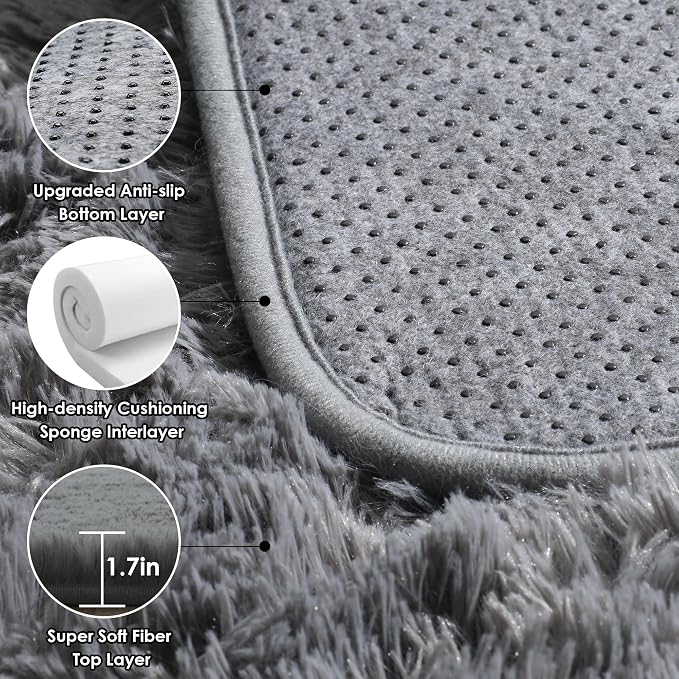 ONASAR Grey 3x5 Rugs for Bedroom, Fluffy Washable Gray Bedside Area Rug - Image 3