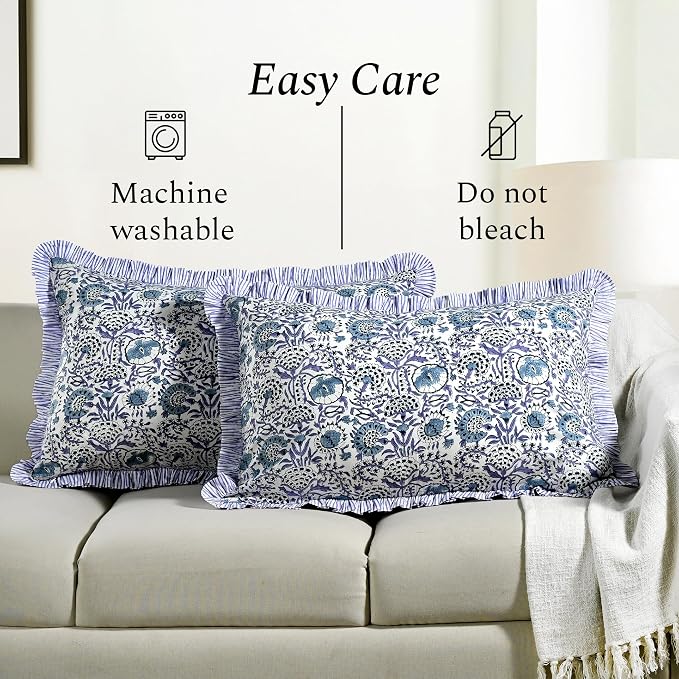 CPC Indigo Blue 100% Cotton Block Print Ruffle Sham Cover 20X30 inch Pack of 2 - Image 7