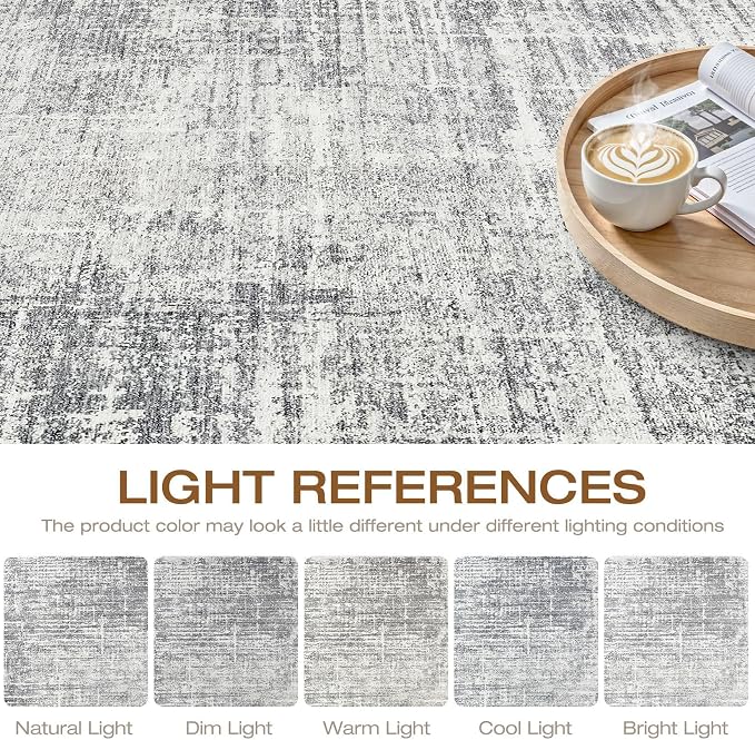 8x10 Area Rugs Living Room: Washable Large Neutral Grey Rug Abstract Soft - Image 9