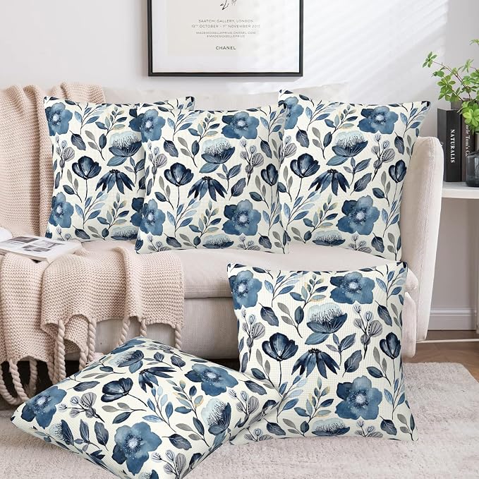 Throw Pillow Covers Blue Floral Pillow Covers 18x18 Inch Set of 2 Throw Pillows - Image 6