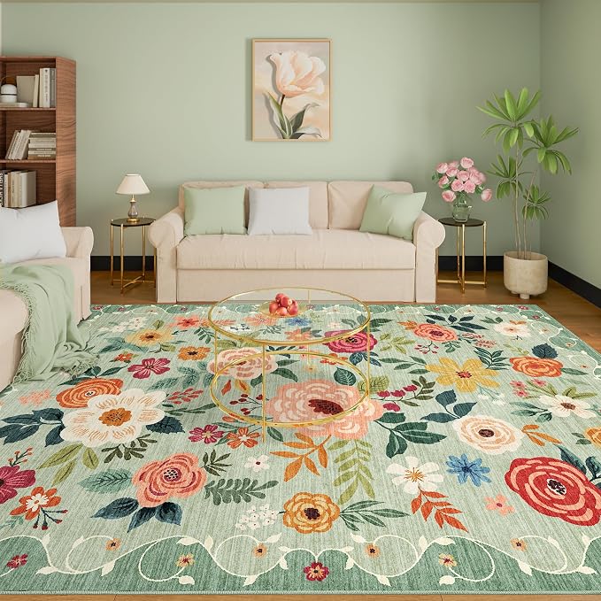 DUKINO 9x12 Area Rug, Floral Rugs by DUKINO