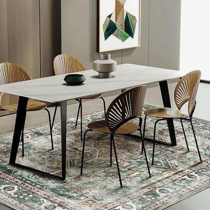 Green Area Rug 9'x12' Washable Vintage Traditional Mat Distressed Indoor - Image 2