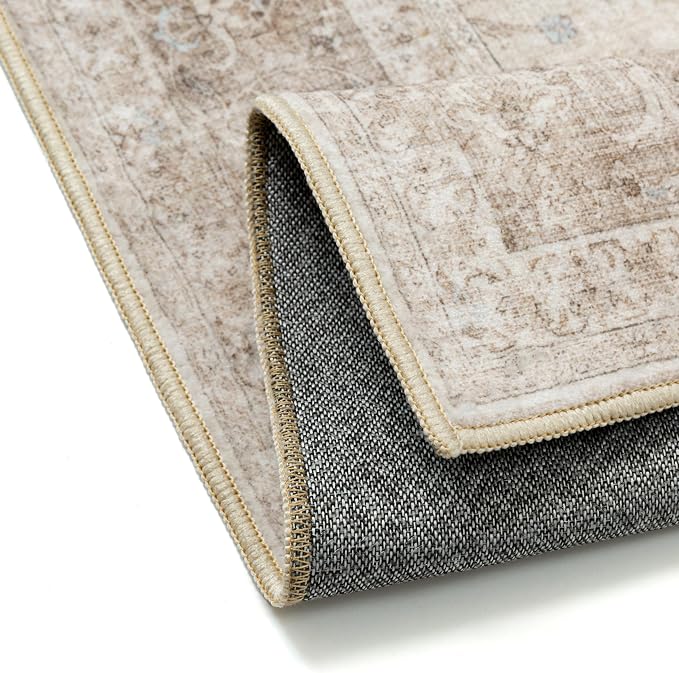 Beige Area Rug 8x10 for Living Room Washable Vintage Carpet Low Pile Non Slip - Image 7