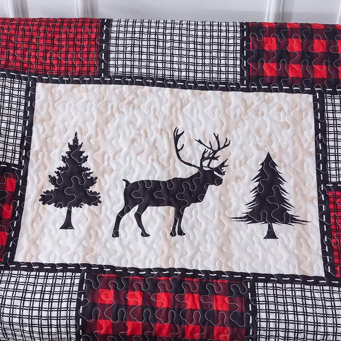 Soul & Lane Deer in The Pines 50" x 60" Lightweight Buffalo Plaid Blanket: - Image 4