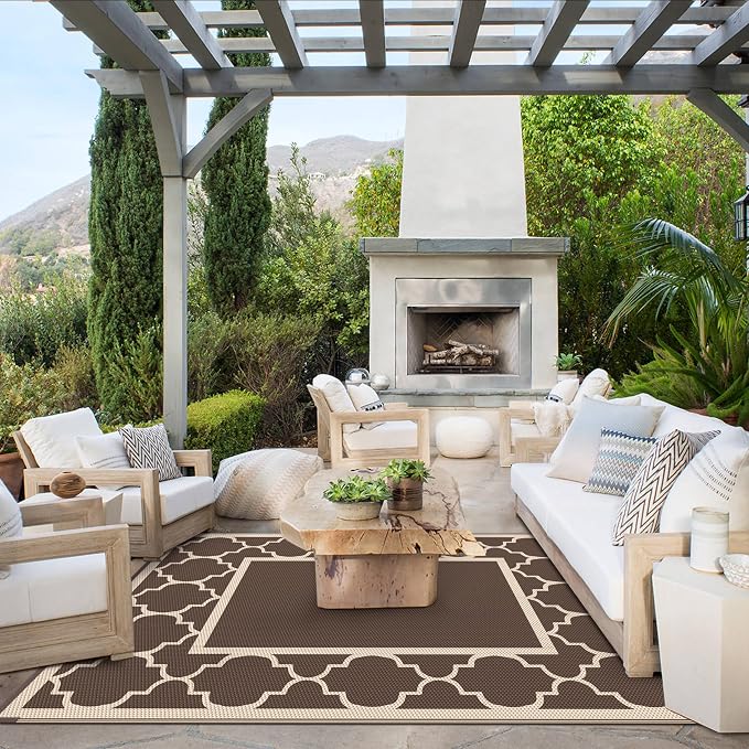 GENIMO Outdoor Rug 8' x 10' Patio Waterproof, Foldable Reversible Plastic Straw - Image 2