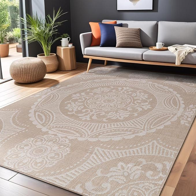Medallion Outdoor Rug 5x7 Washable Outside Carpet - Image 5