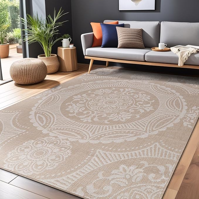 Medallion Outdoor Rug 6x9 Washable Outside Carpet - Image 5