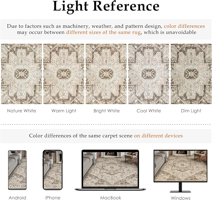 Brown Area Rug 9x12 Vintage Washable Distressed Living Room Carpet Large Indoor - Image 2