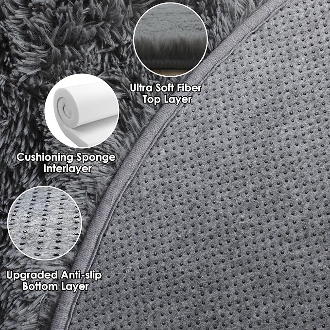 ONASAR Grey Round Area Rug 4ft, Fluffy Plush Shaggy Carpet Mats - Image 9