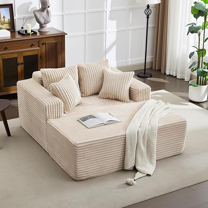 61" Oversized Chaise Lounge Chair Indoor, Boneless Couch Cloud Fluffy Chaise - Image 3