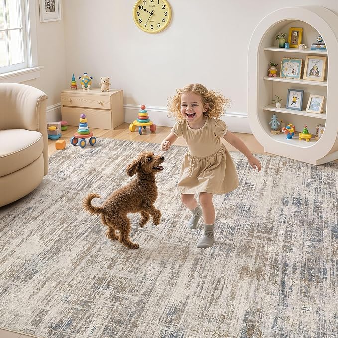Area Rug for Living Room: 12x15 Washable Neutral Abstract Modern Soft Rugs Non - Image 4