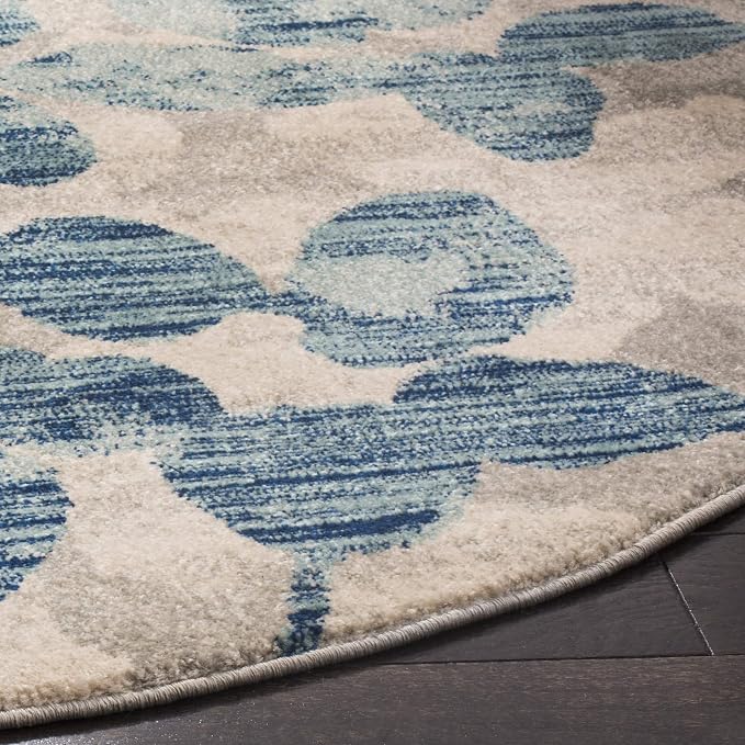 SAFAVIEH Evoke Collection 6'7" Round Grey/Light Blue EVK236J Floral - Image 3