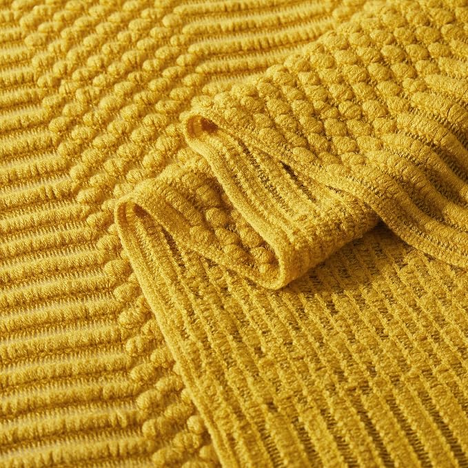 Mustard Yellow Knitted Throw Blankets - Image 6