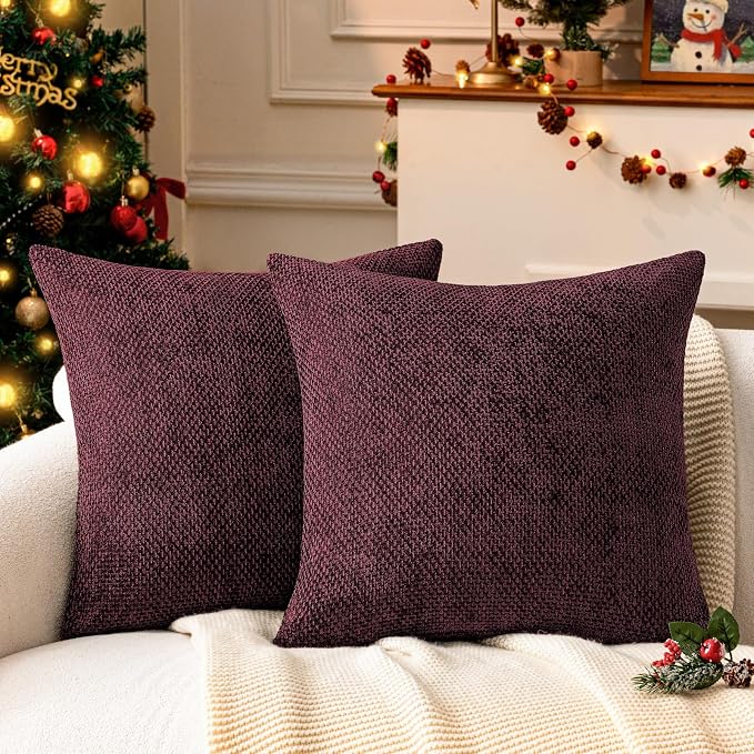 a moment Christmas Wine Red Chenille Throw Pillow Covers 20x20 Inch Pack of 2 by amoment