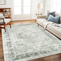 Area Rug 5'x7' Washable Rug Floral Green Vintage Traditional Floor Cover Thin by CHAMPLANT