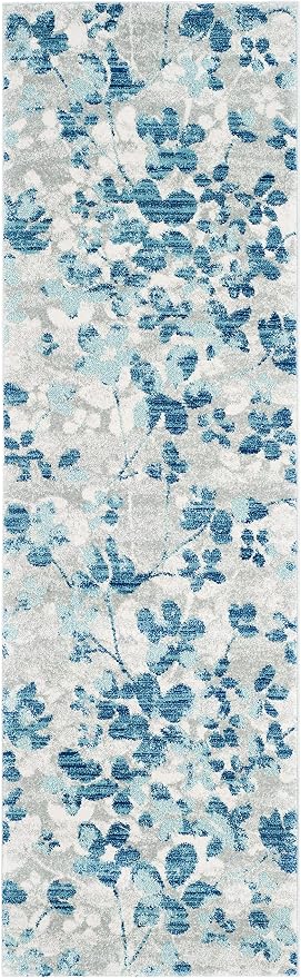 SAFAVIEH Evoke Collection 2'2" x 11' Grey/Light Blue EVK236J Floral - Image 3