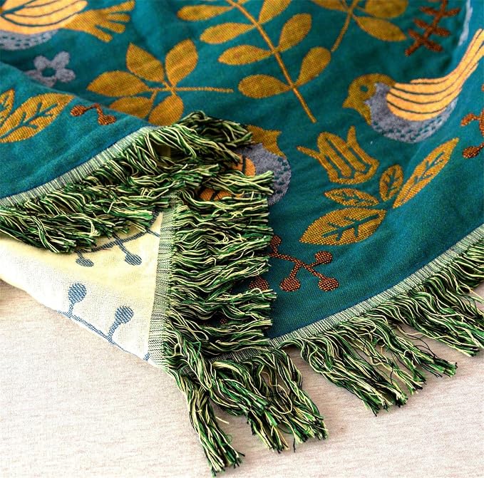 MSGKV 100% Cotton Blanket Boho Throw Blue Warm Couch Sofa Bed Double Sided Knit - Image 6