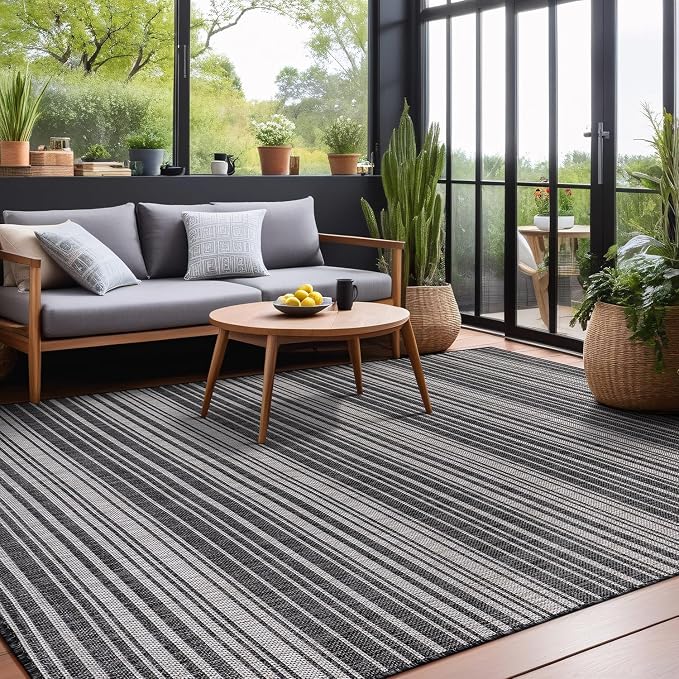 Stripe Outdoor Rug 6x9 Washable Outside Carpet - Image 9