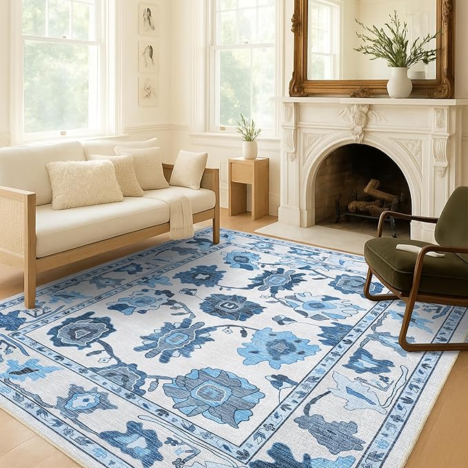 Fame Living Navy Blue Oushak Rug, Modern Small Rugs, Door Mat, Doormat - Image 2