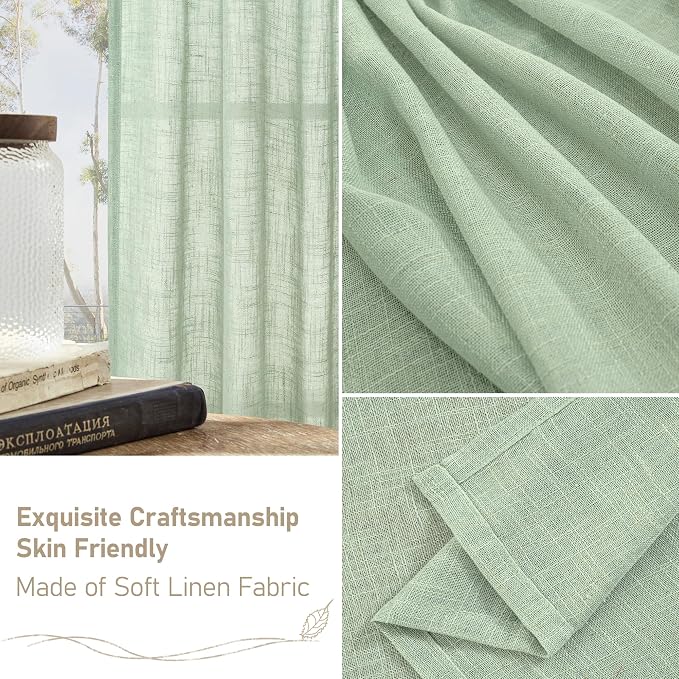 LAMIT Linen Curtains 48 Inch Length 2 Panels, Light Filtering Panels Back Tab - Image 6