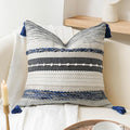 BlissBlush Navy Dark Blue Boho Throw Pillow Cover 22x22 Grey Decorative Accent by BlissBlush
