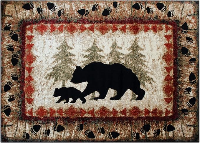 Masada Rugs, Cabin Lodge Area Rug Bear and Cub Scene - Image 4