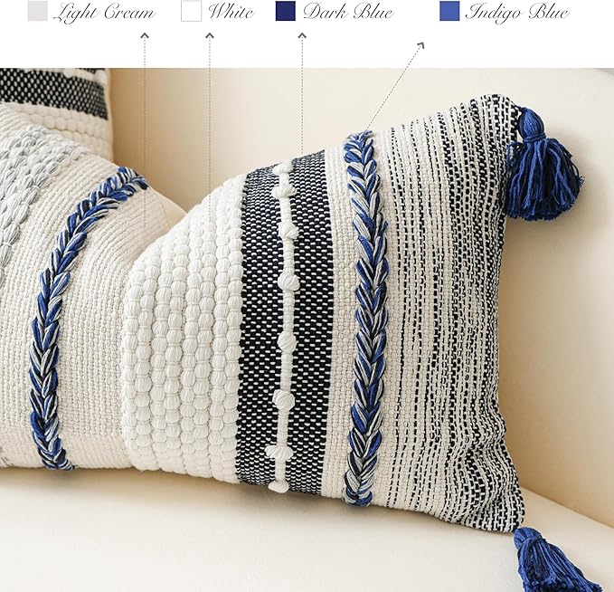 BlissBlush Navy Dark Blue Decorative Throw Pillow Cover 18x18 Square Boho - Image 3