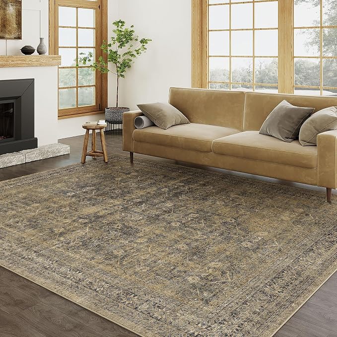 8x10 Brown Black Area Rug for Living Room Washable Vintage Distressed Carpet - Image 6