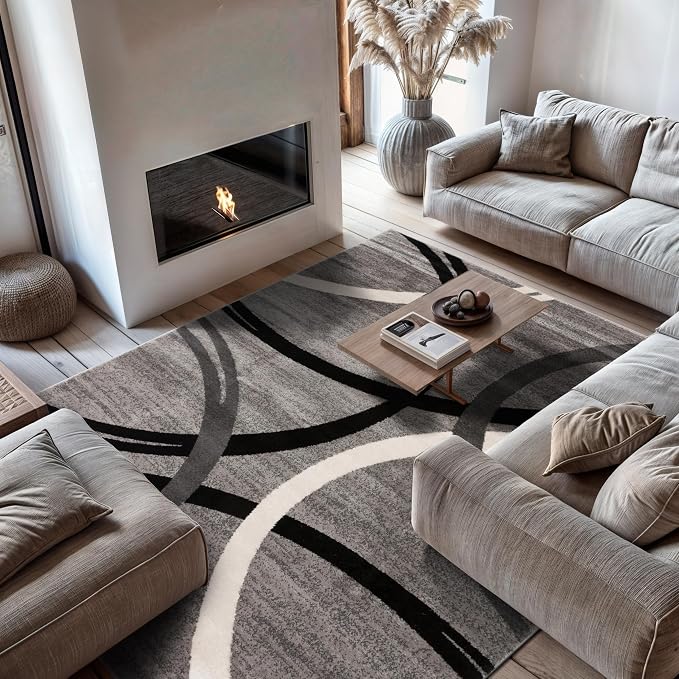 Rugshop Wavy Circles Design Area Rug, Non-Shedding Carpet - Image 7