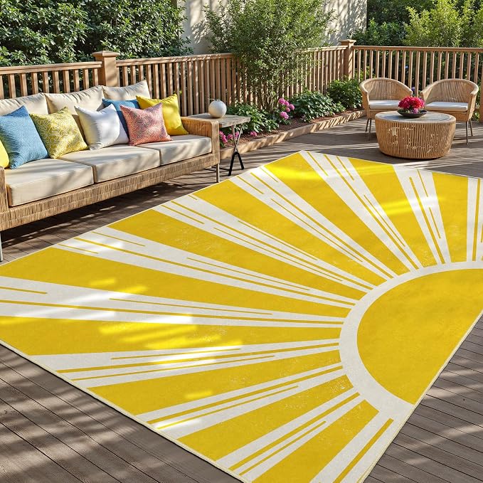 Outdoor Indoor Area Rug Boho Sun Washable Outdoor 8x10 Patio Rugs Medieval by ArenaRug