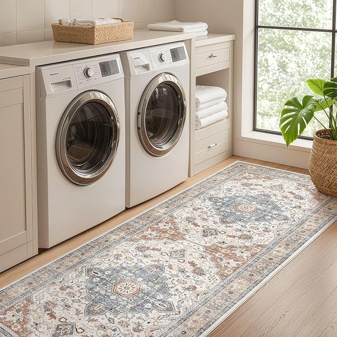 Runner Rug Kitchen Washable Rugs: 3x10 Non-Slip Boho Vintage Distressed Stain - Image 4