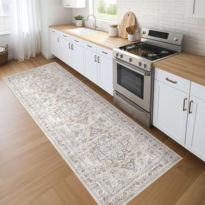 Runner Rug Kitchen Washable Rugs: 3x8 Non-Slip Boho Soft Vintage Stain by LOONGRUG